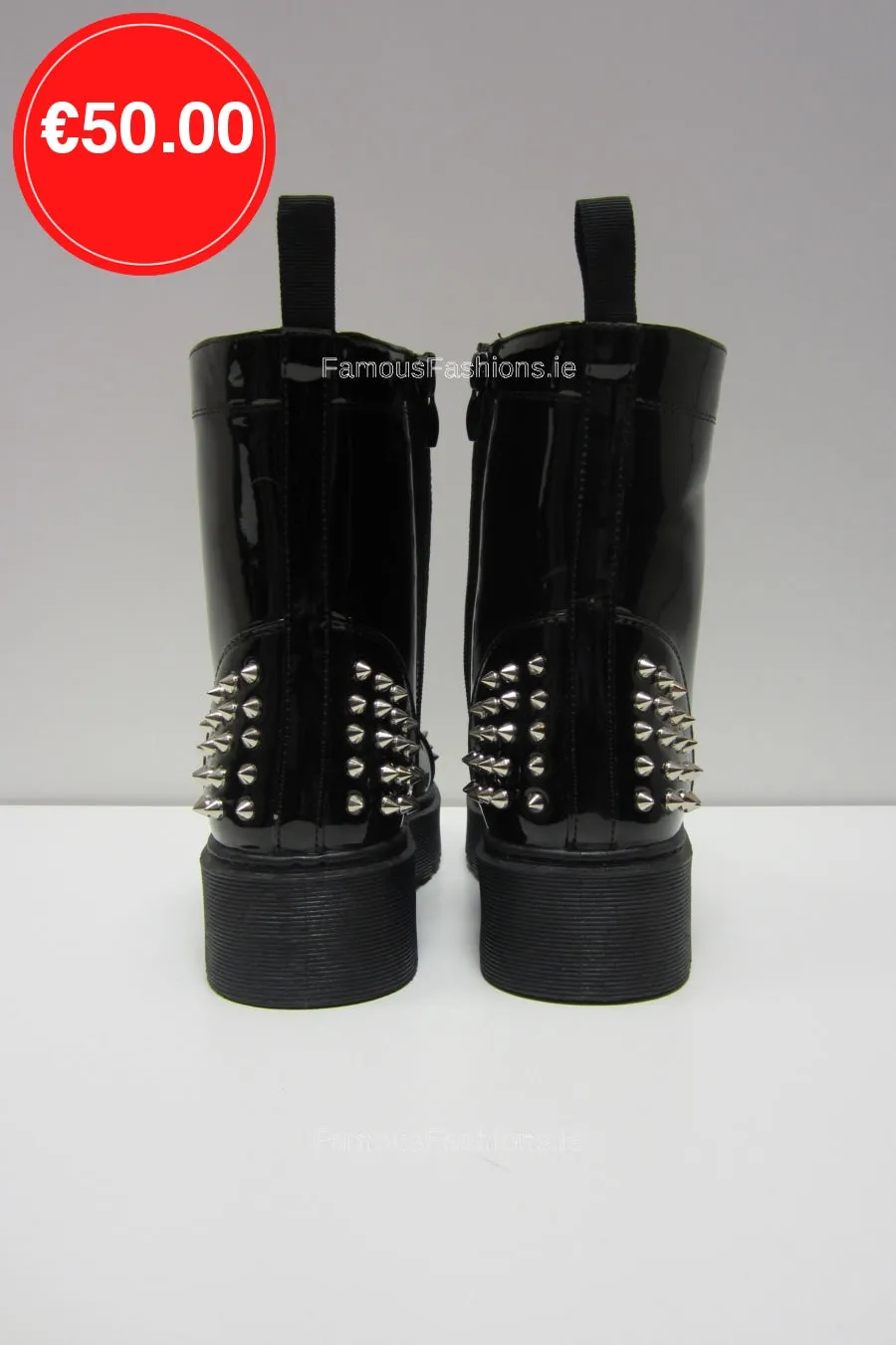 Black Spike Patent Platform Laced-Up Boots