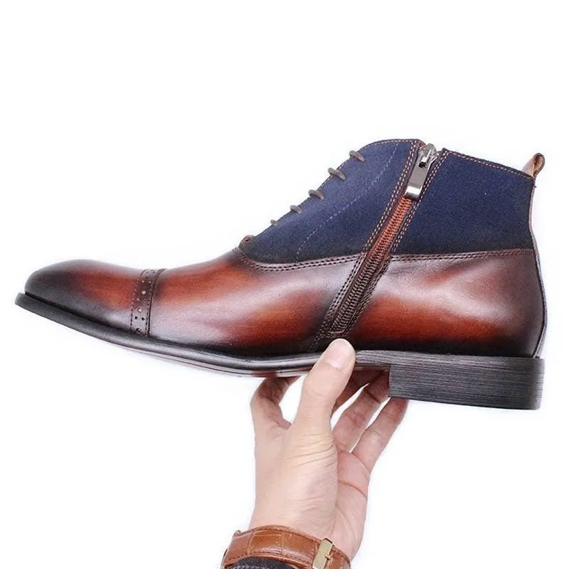 DW Men's Luxury Suede Patchwork Leather Boots