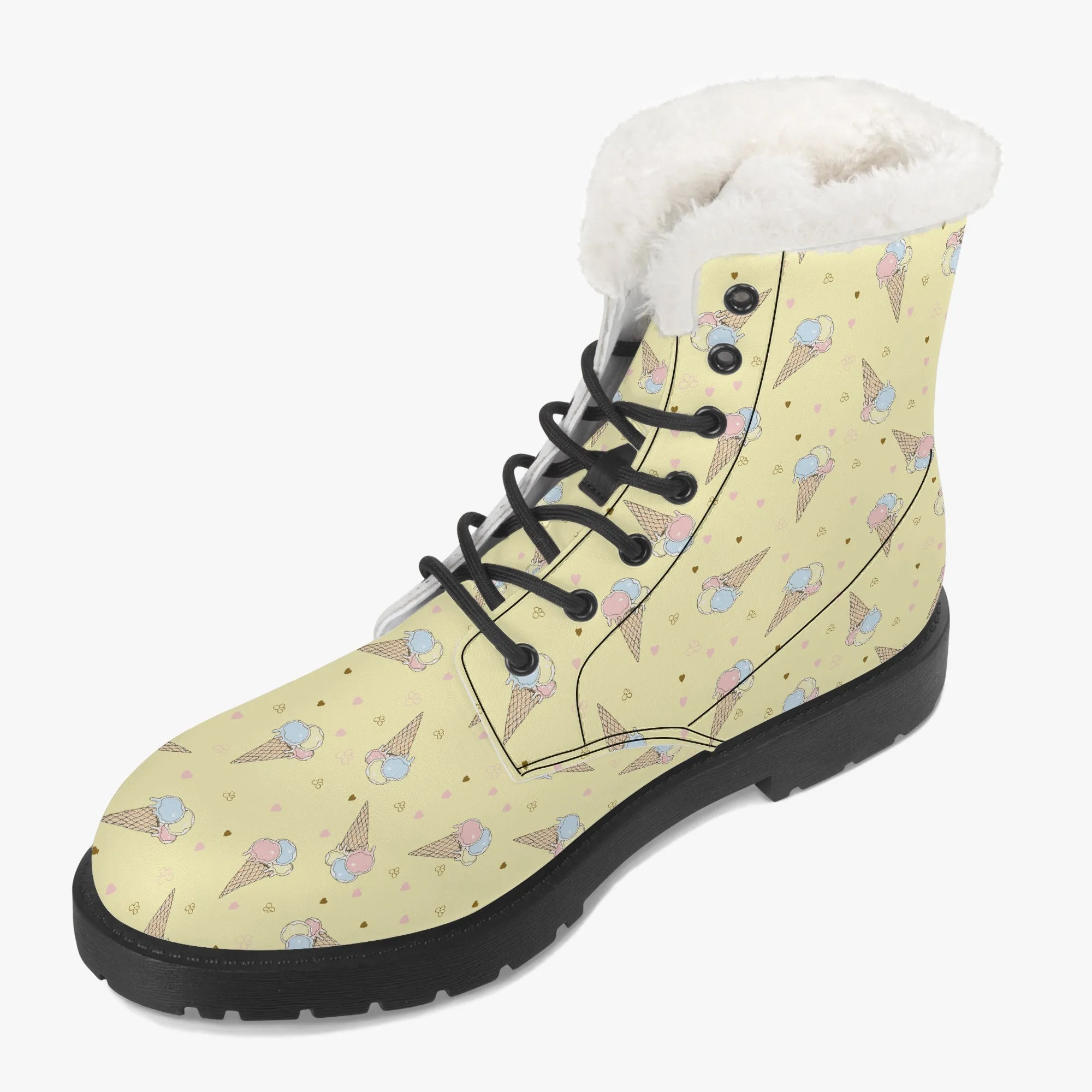 Faux Fur Leather Boots Icecream