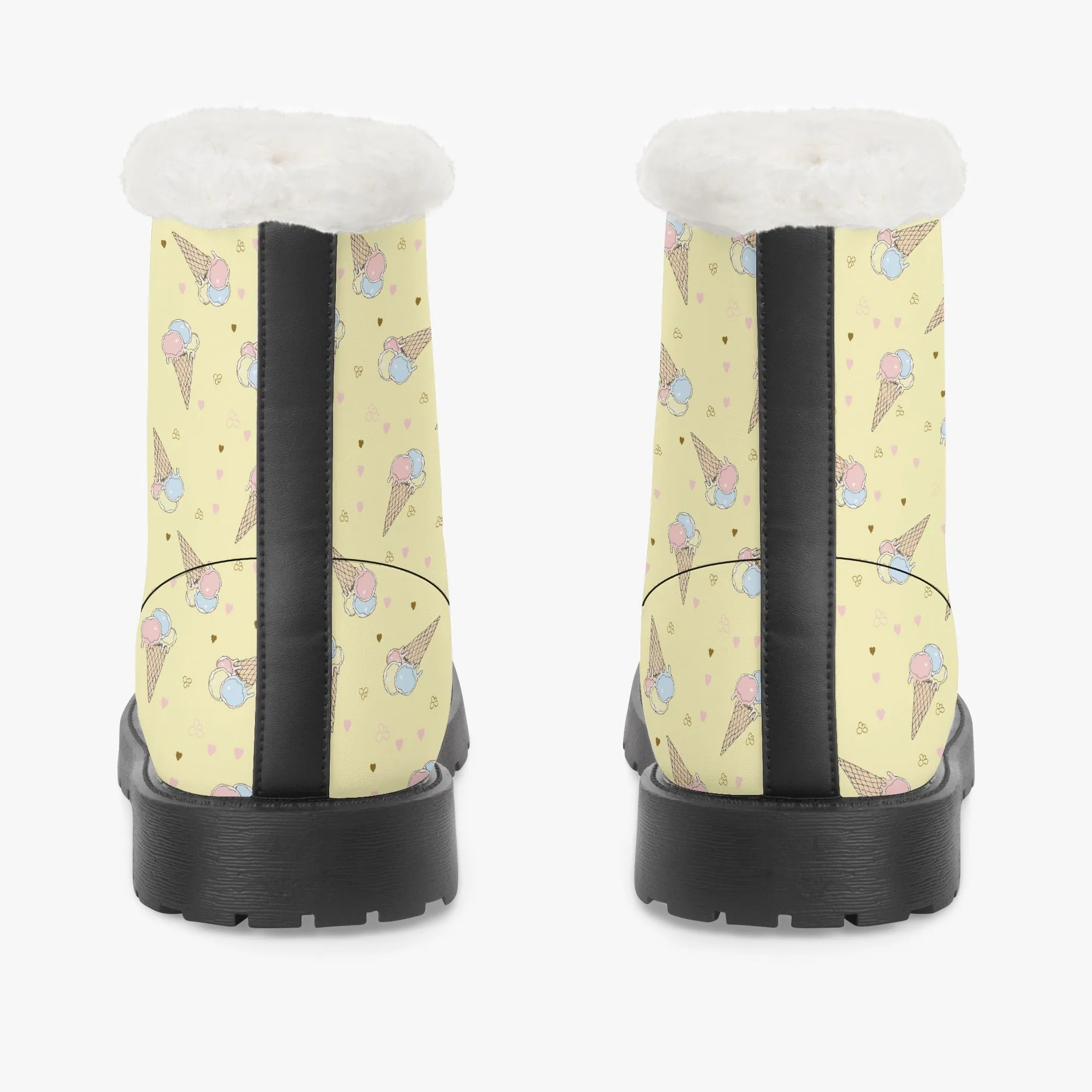 Faux Fur Leather Boots Icecream
