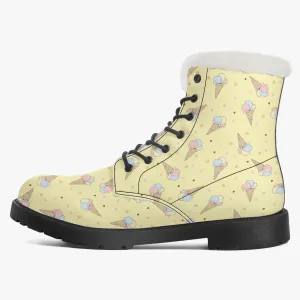 Faux Fur Leather Boots Icecream