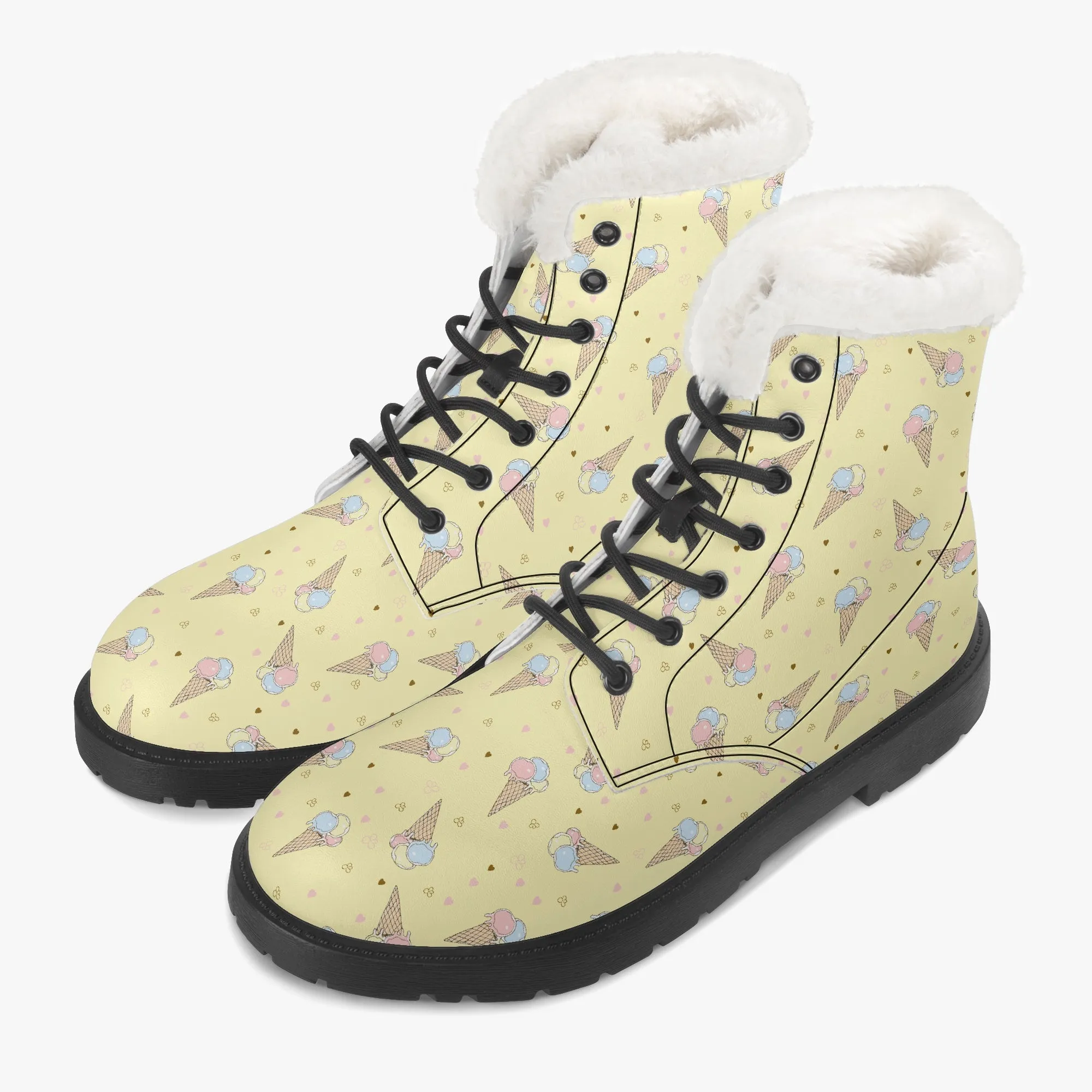 Faux Fur Leather Boots Icecream