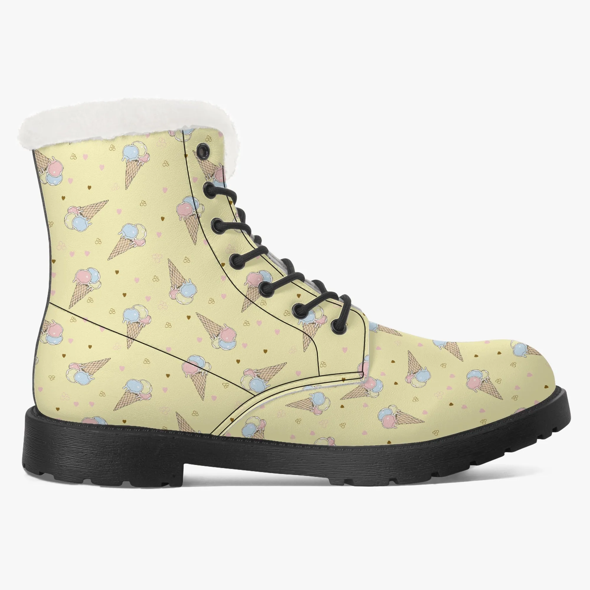 Faux Fur Leather Boots Icecream