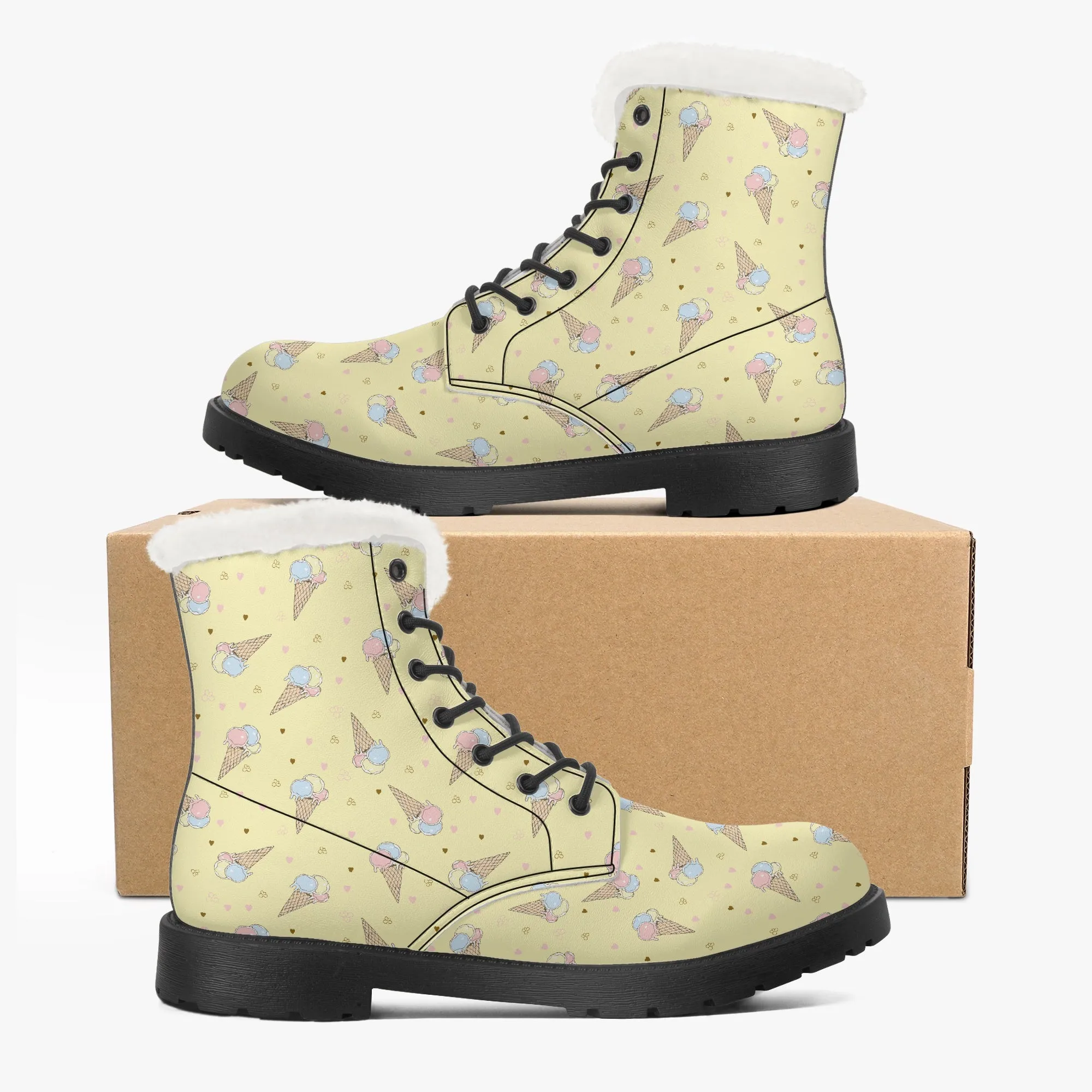 Faux Fur Leather Boots Icecream