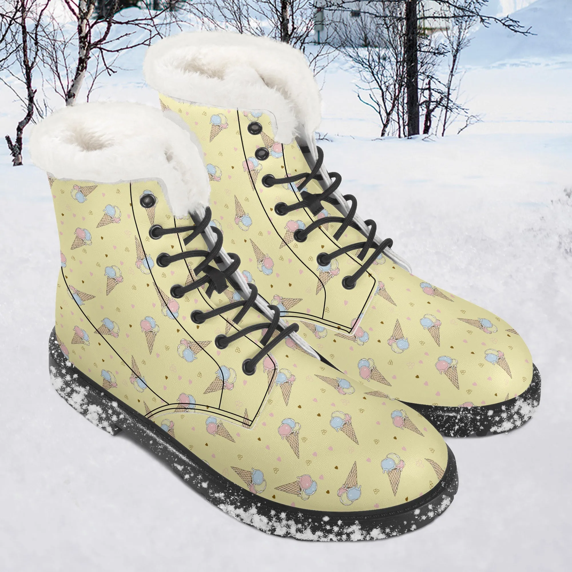 Faux Fur Leather Boots Icecream