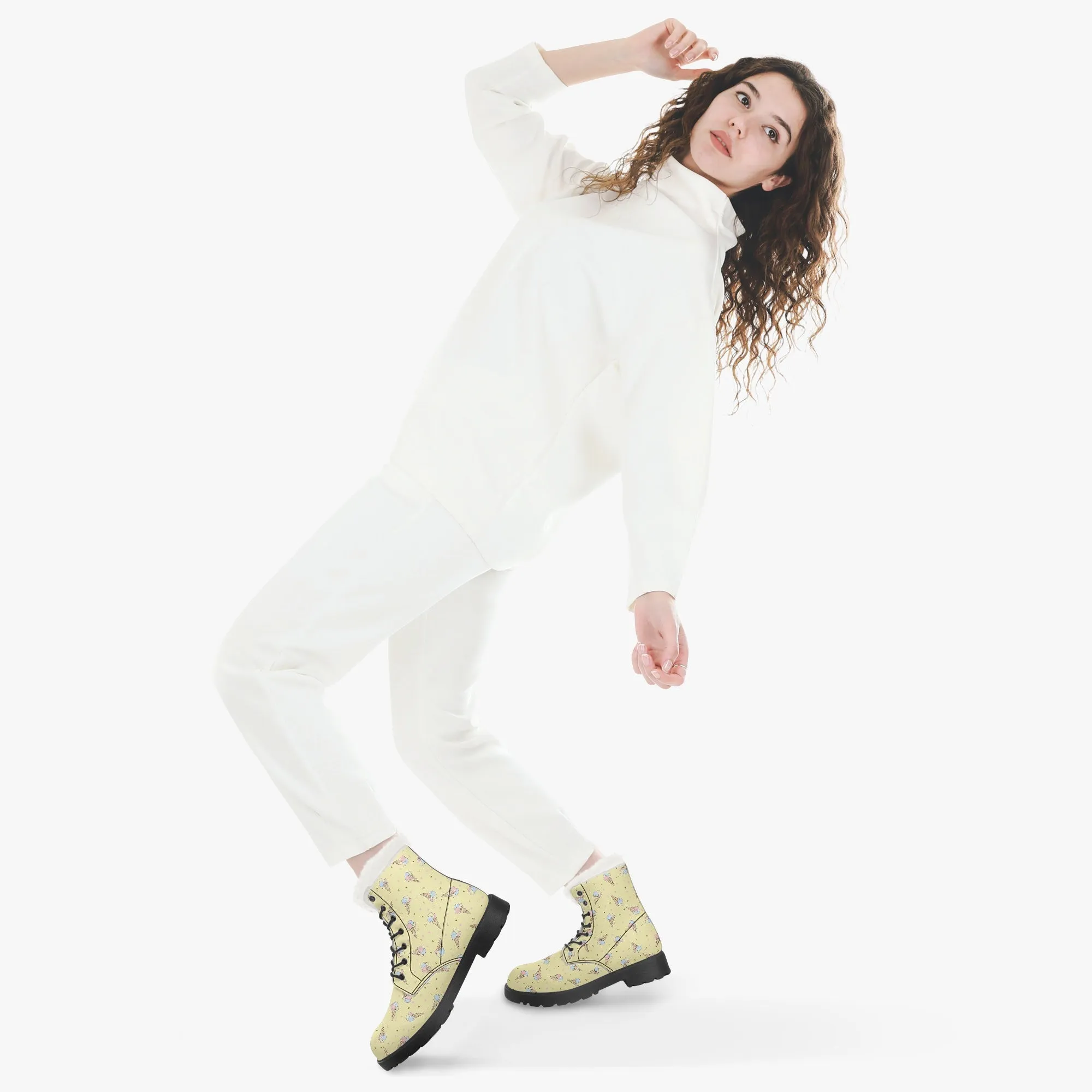 Faux Fur Leather Boots Icecream