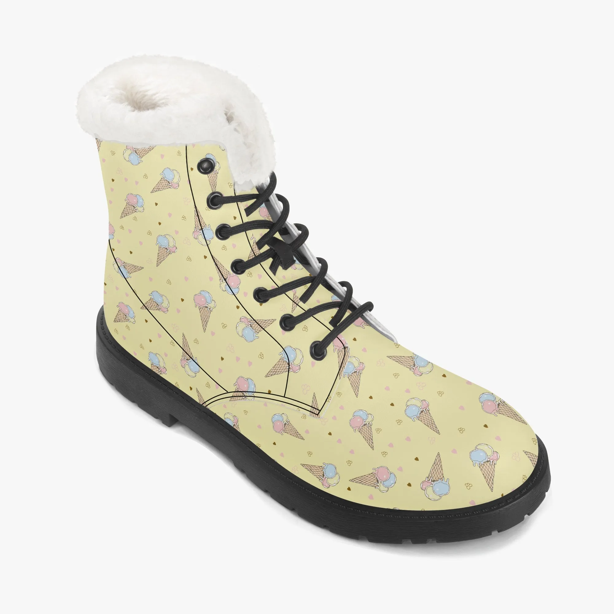 Faux Fur Leather Boots Icecream