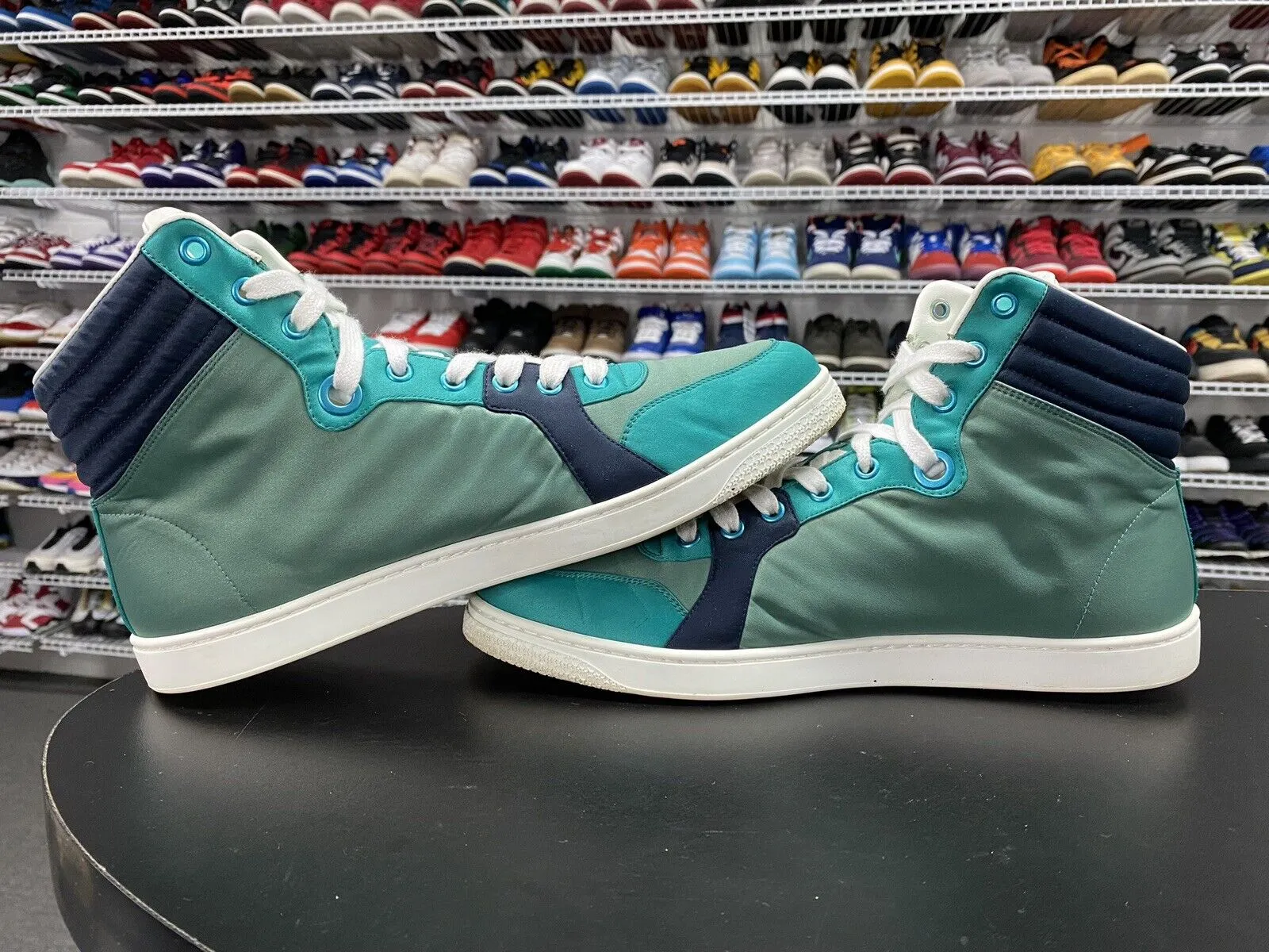 Gucci Men's Teal Blue Satin High Top Sneaker 337451-3663 Men's Sz 9.5 US