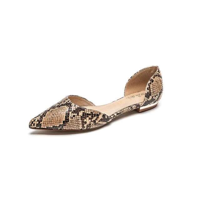 Women Flats Basic Snake Skin PU Leather Women Shoes Casual Fashion D'Orsay Shoes Summer Platform Ladies Shoe AB378