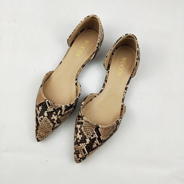 Women Flats Basic Snake Skin PU Leather Women Shoes Casual Fashion D'Orsay Shoes Summer Platform Ladies Shoe AB378