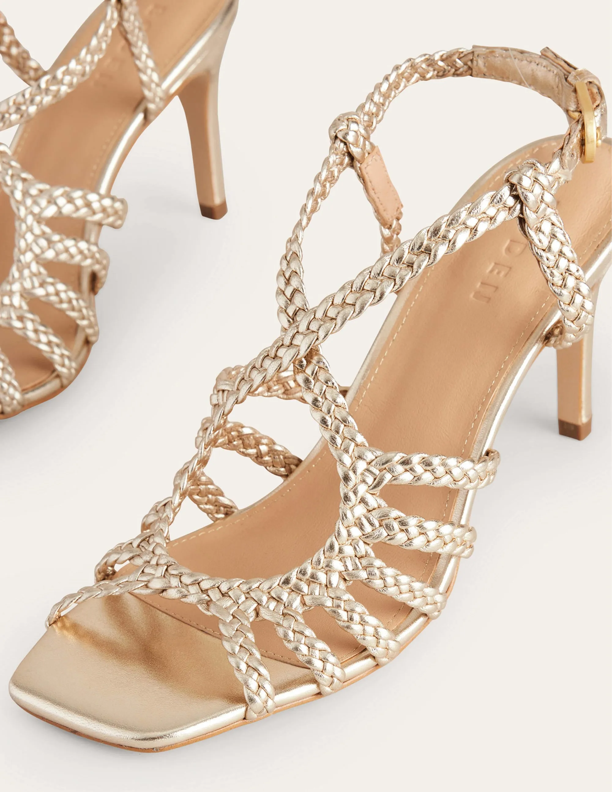 Woven Multistrap Heeled Sandal-Gold