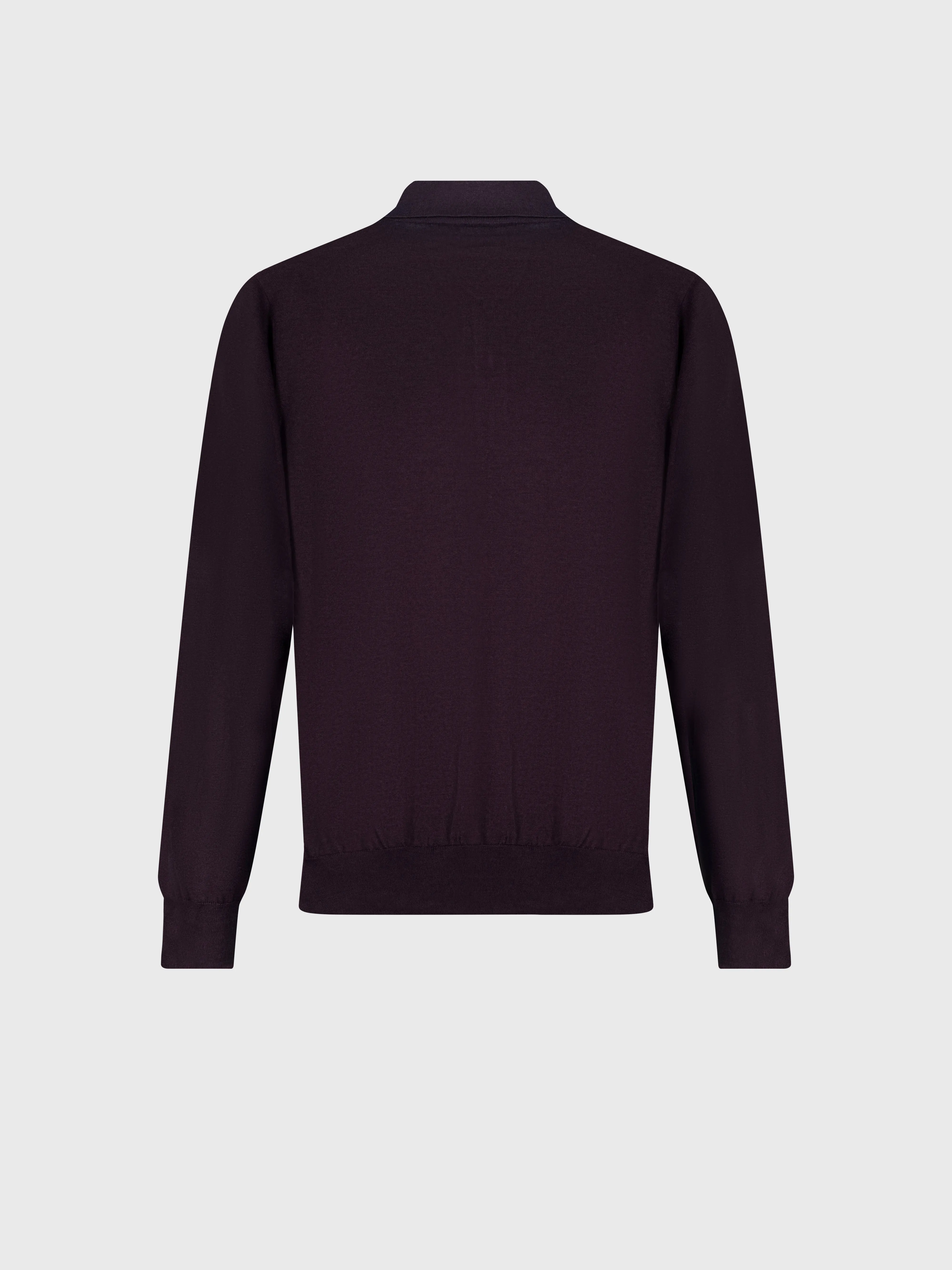 Zipped Polo Shirt with Geometric Jacquard Weave Aubergine